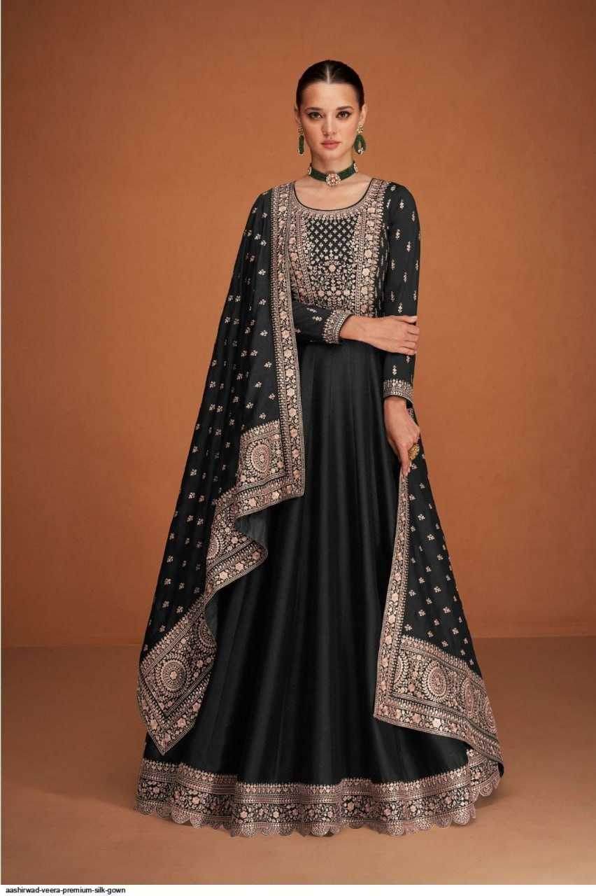 Vichitra Silk Embroidery Gowns Anarkali Long Gowns Sequin Gown - MYLUXURY LANE ENTERPRISE